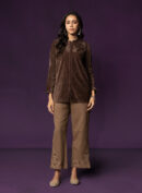 Niva Brown Embroidered Velvet Top