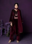 Fareen Maroon Embroidered Velvet Suit Set with Dupatta