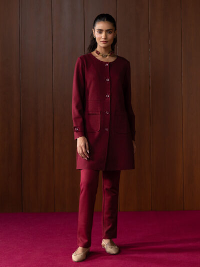 Eirene Maroon Monochrome Wool Coat