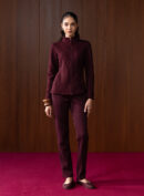 Eirene Maroon Fur High-neck Jacket