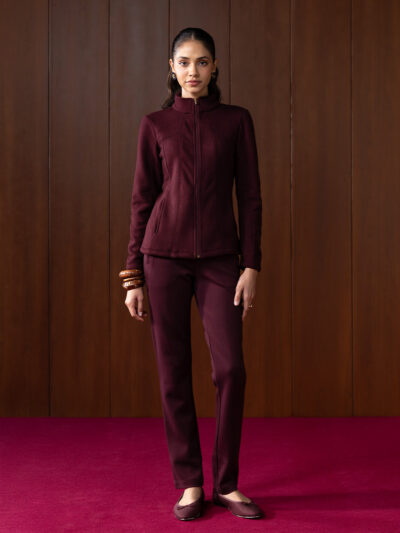 Eirene Maroon Fur High-neck Jacket