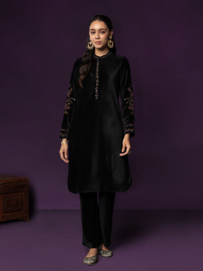 Iravya Black Embroidered Velvet Co-ord Set