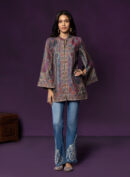 Meher Teal Jamawar Cape Jacket