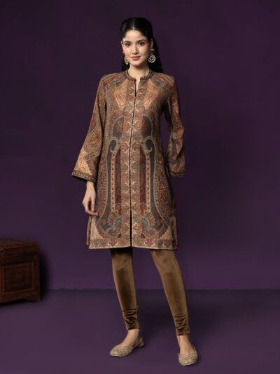 Aaraya Wine Printed Jamawar Kurta