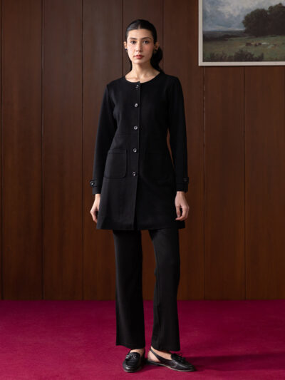 Eirene Black Monochrome Wool Coat