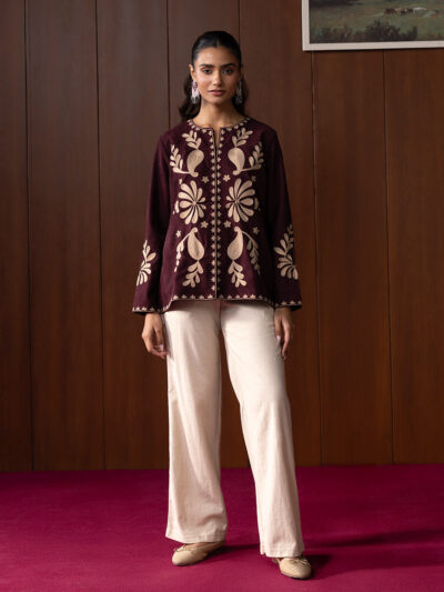 Niraaya Maroon Emnroidered Cord Jacket