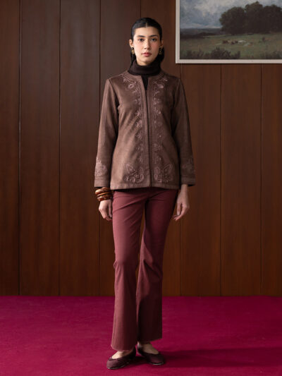 Eira Brown Embroidered Suede Jacket