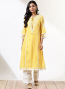 Yellow Alora Collection Kurta With Embroidery And Lace Detailing