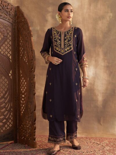 Purple Kurta Set With Embroidery