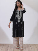 Black Phool Collection Kurta with Rice Stitch Embroidery