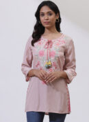 Peach Phool Collection Kurti With Multi-Colour Embroidery