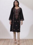 Charcoal Black Embroidered Nargis Kurta Set with Black Palazzo