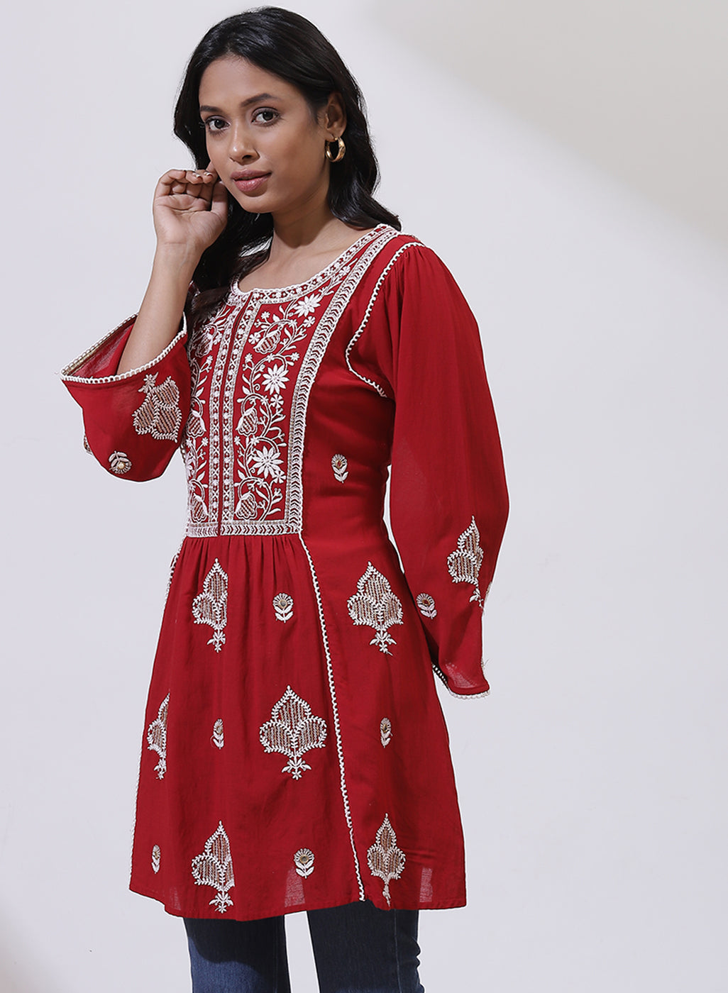 Cherry Red Nargis Collection Embroidered Tunic - Image 2