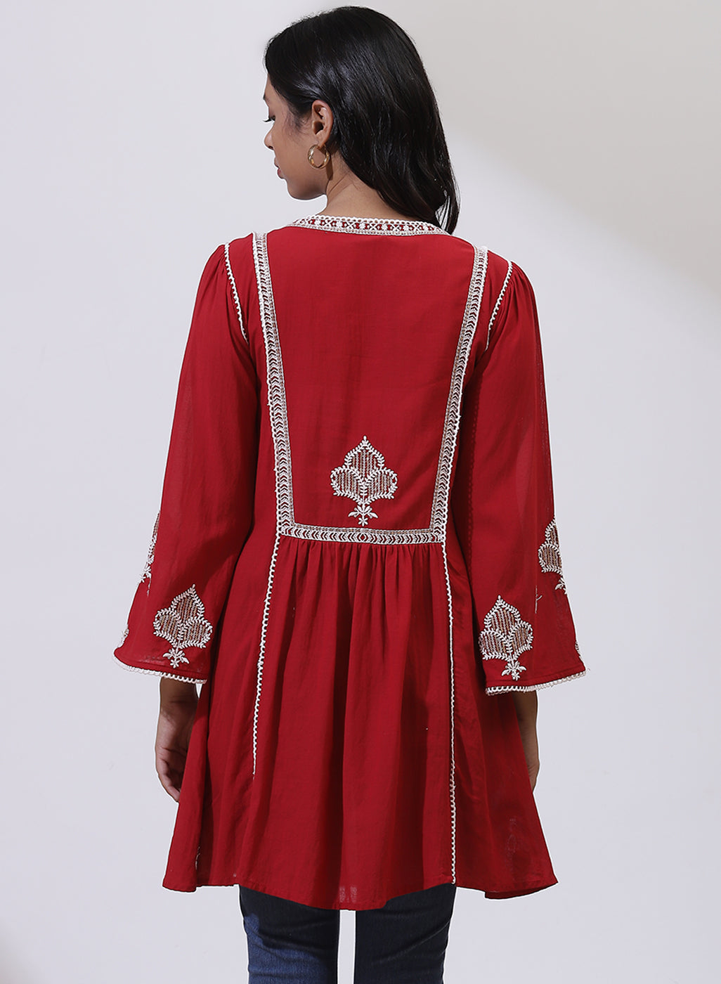 Cherry Red Nargis Collection Embroidered Tunic - Image 4
