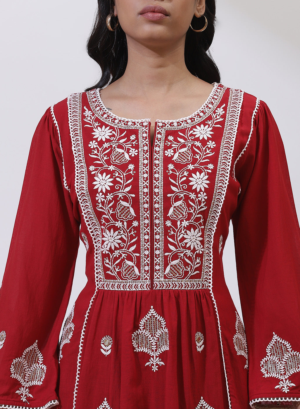 Cherry Red Nargis Collection Embroidered Tunic - Image 6