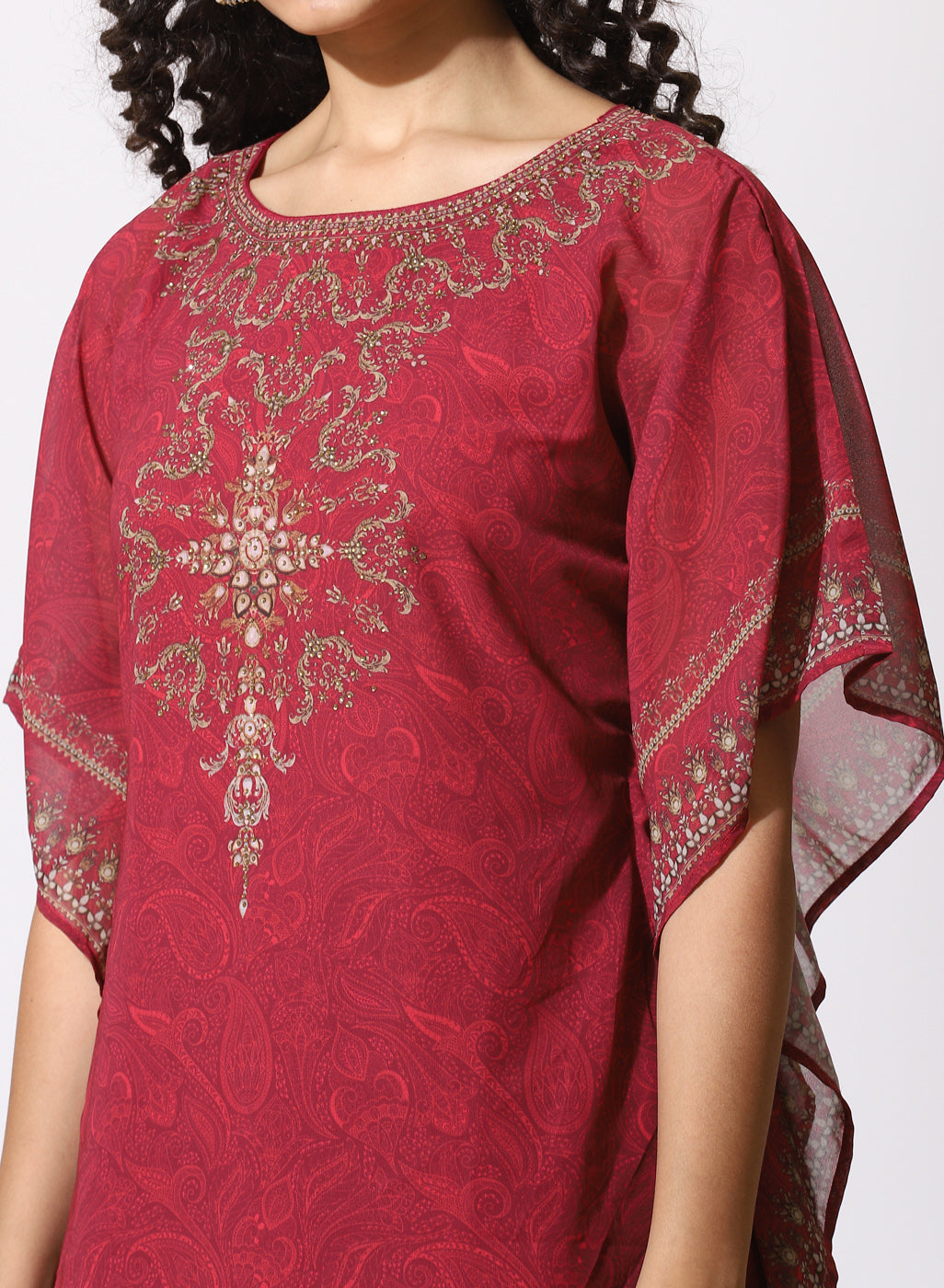 Red Phool Collection Kaftan With Swarovski Work - Image 7