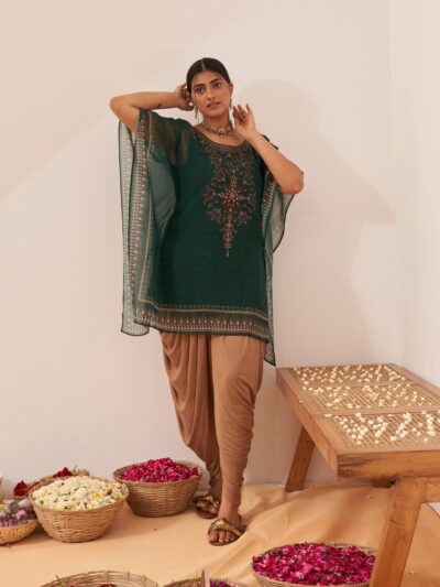 Green Phool Collection Kaftan With Swarovski Work