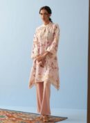 Pink Floral Printed Loose Fit Kurta with Lace Inserts
