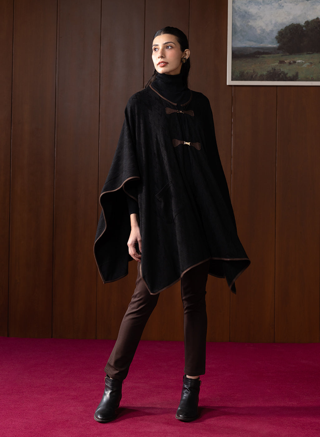 Elowen Black Wool Cape