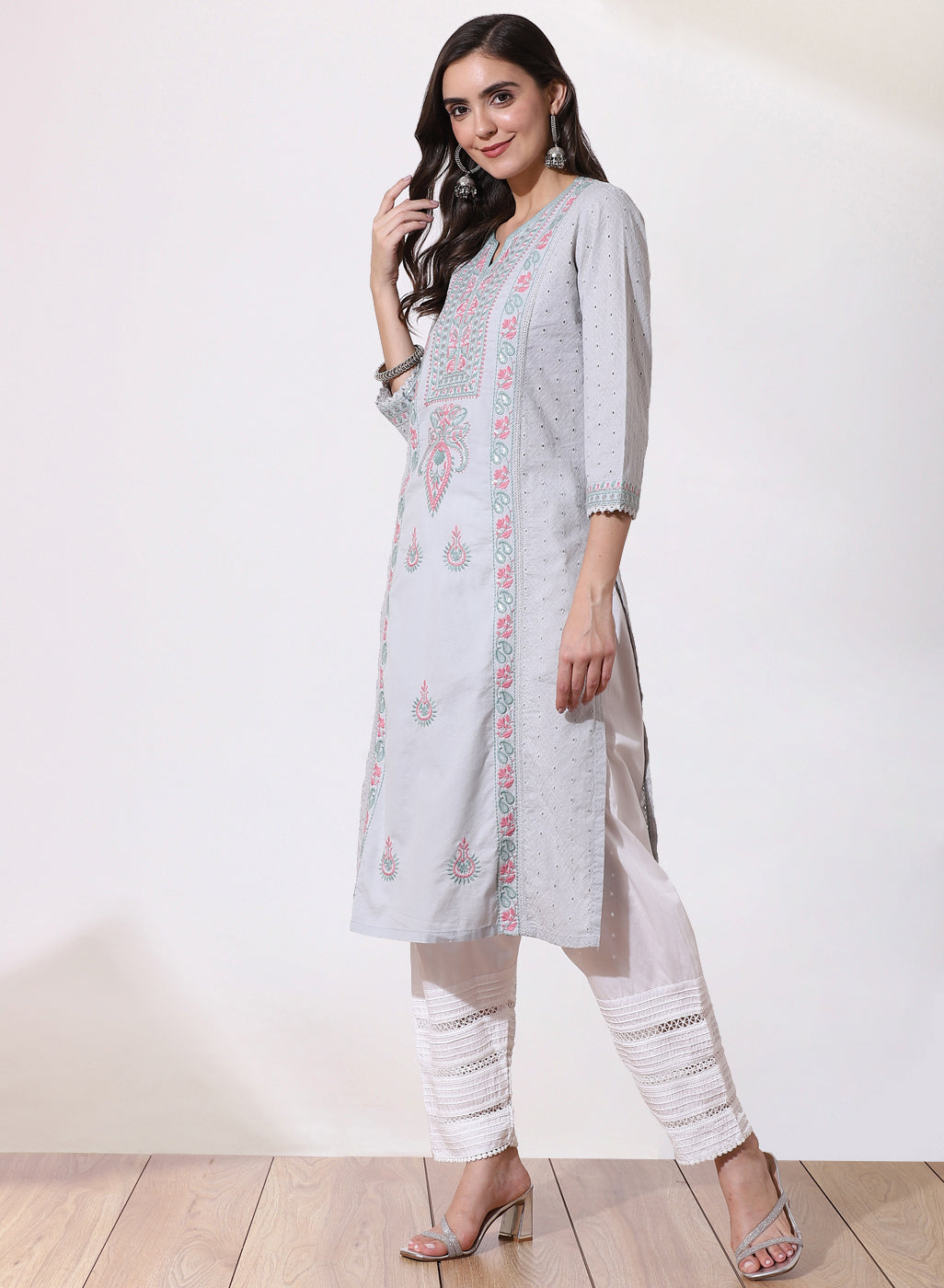 Sky Blue Embroidered Nargis Kurta - Image 2
