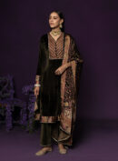 Vedhi Olive Green Embroidered Velvet Suit Set with Brasso Dupatta