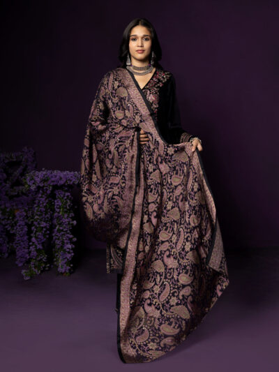 Navya Purple Embroidered Velvet Suit Set with Brasso Dupatta