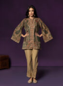 Meher Forest Green Jamawar Cape Jacket