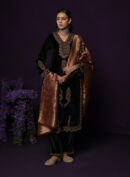 Koel Green Embroidered Velvet Suit Set with Banarasi Dupatta