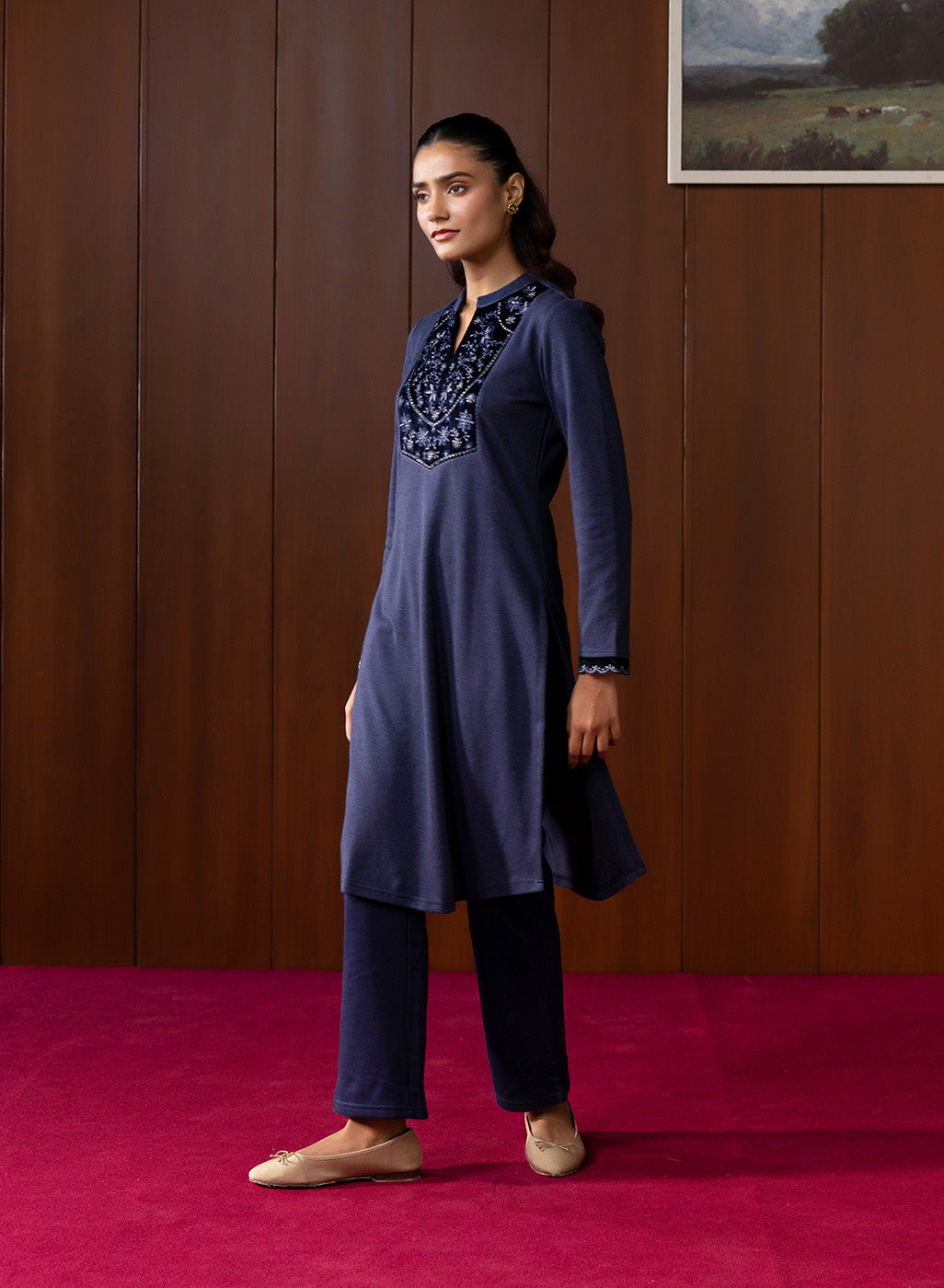 Saraya Navy Embroidered Straight Kurta - Image 2