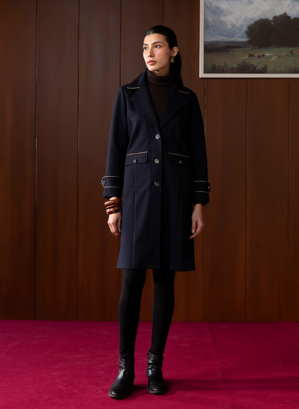 Athena Blue Wool Long Coat