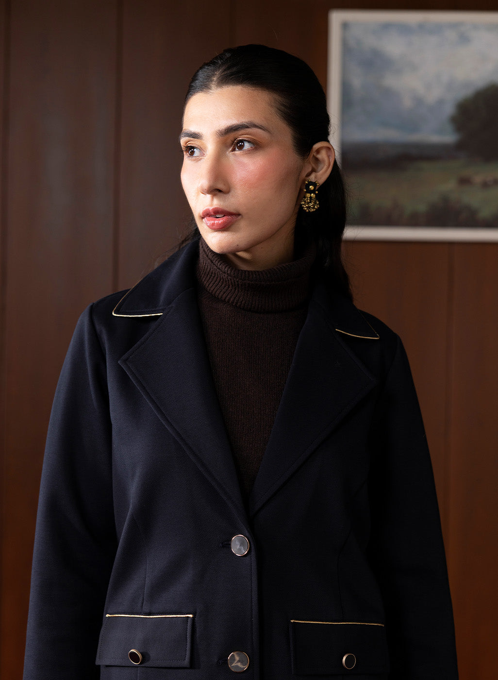 Athena Blue Wool Long Coat - Image 3