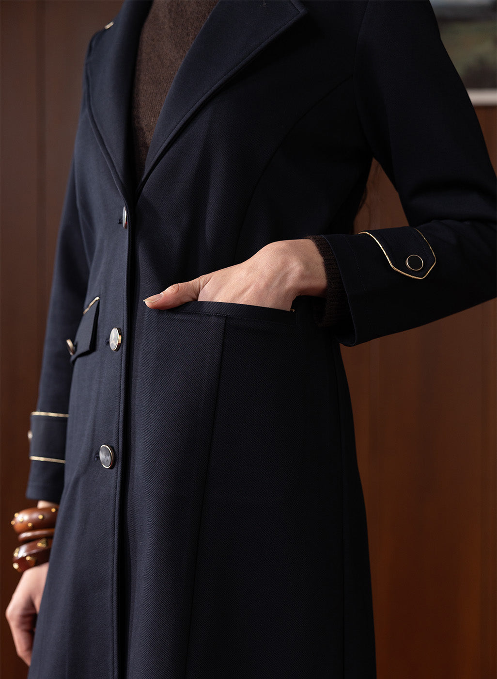 Athena Blue Wool Long Coat - Image 4