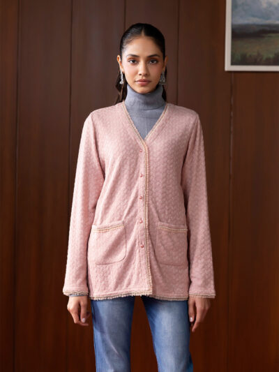 Sera Pink Knitted Jacquard Monochrome Shrug