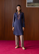 Yashna Navy Embroidered Straight Kurta