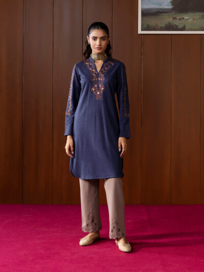 Yashna Navy Embroidered Straight Kurta