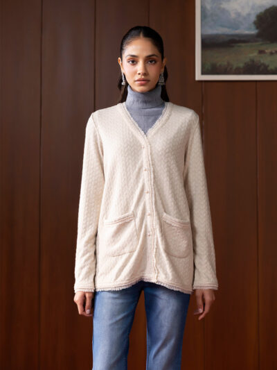 Sera Ivory Knitted Jacquard Monochrome Shrug