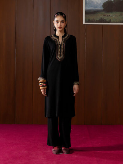 Mahveen Black Embroidered Wool Co-ord Set