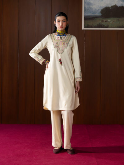 Sahira Ivory Embroidered Wool Kurta Set