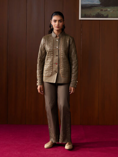 Althea Olive Quilted Panelled Jacket