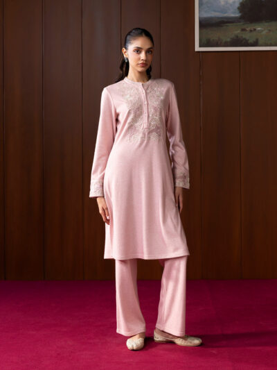 Mehreen Pink Embroidered Wool Co-ord Set