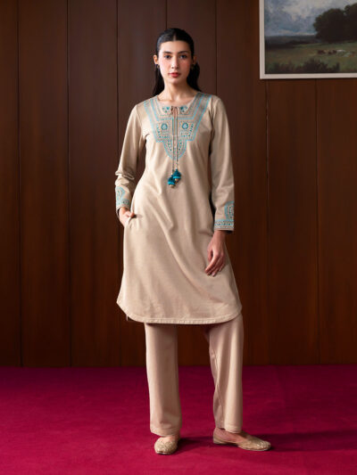 Sahira Beige Embroidered Wool Kurta Set