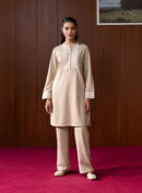 Inay Grey Embroidered Wool Straight Kurta