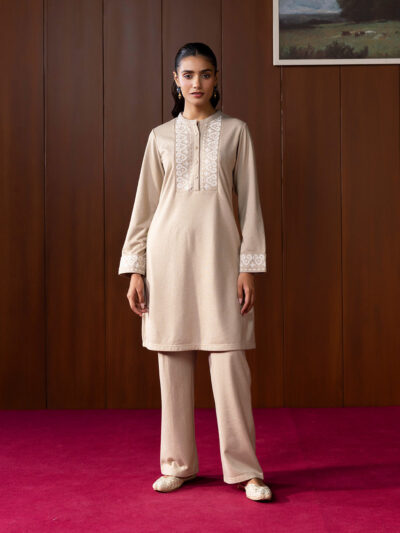 Inay Grey Embroidered Wool Straight Kurta