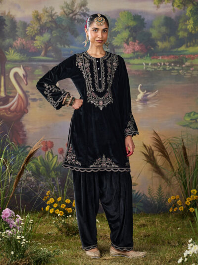 Tavira Black Embroidered Velvet Co-ord Set