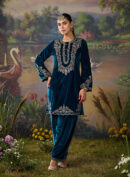 Tavira Teal Blue Embroidered Velvet Co-ord Set