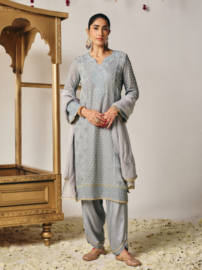 Eshal Ivory Embroidered Straight Suit Set with Dupatta