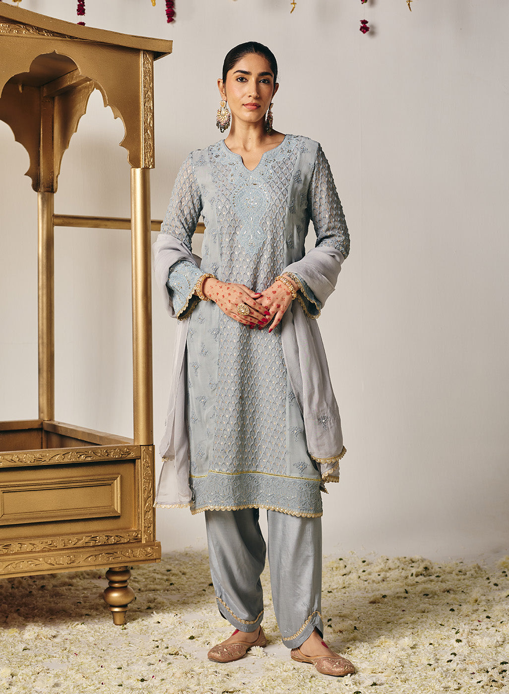 Eshal Ivory Embroidered Straight Suit Set with Dupatta