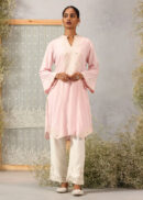 Pink Mid-length Cotton Kurti  for Women with Embroidery