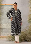 Black Phool Collection Cotton Kurta