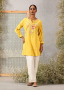 Yellow Phool Collection Kurti With Multi-Colour Embroidery